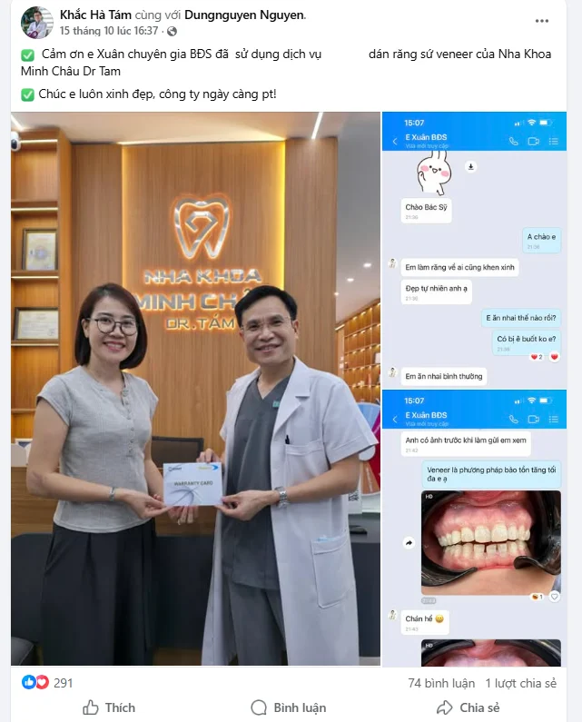 Phản hồi của khách hàng khi dán Veneer tại Nha khoa Minh Châu Dr Tám